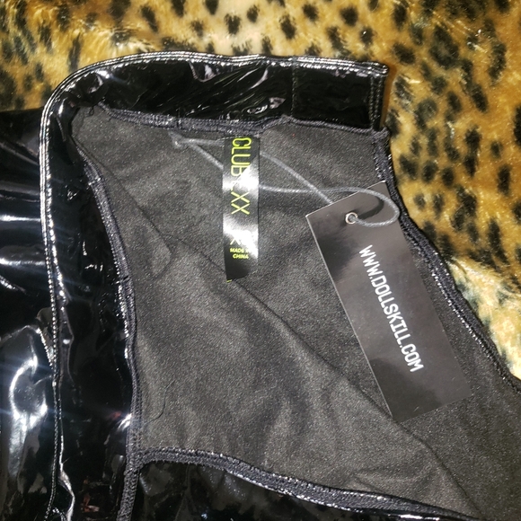 DOLLS KILL WIDOW PUFF ONE SLEEVE BODYSUIT PATENT PVC GOTH FETISH XS COLLAR - Picture 6 of 9